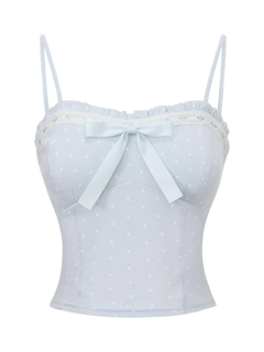 Sweetheart Cotton Polka Dot Pointelle Top (Baby Blue)