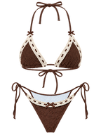 Coquette Cotton Eyelet Bikini Set (Brown)