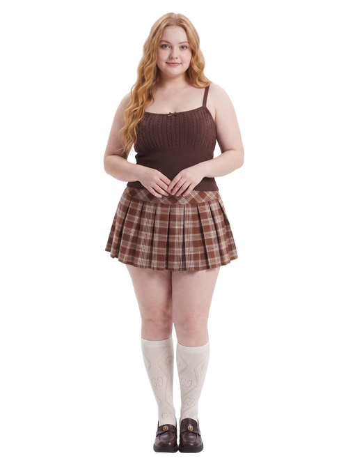 Girly Plaid Pleated High Rise Skirt (Brown)