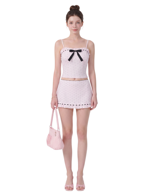 Sweetheart Cotton Polka Dot Pointelle Skirt (Pink)