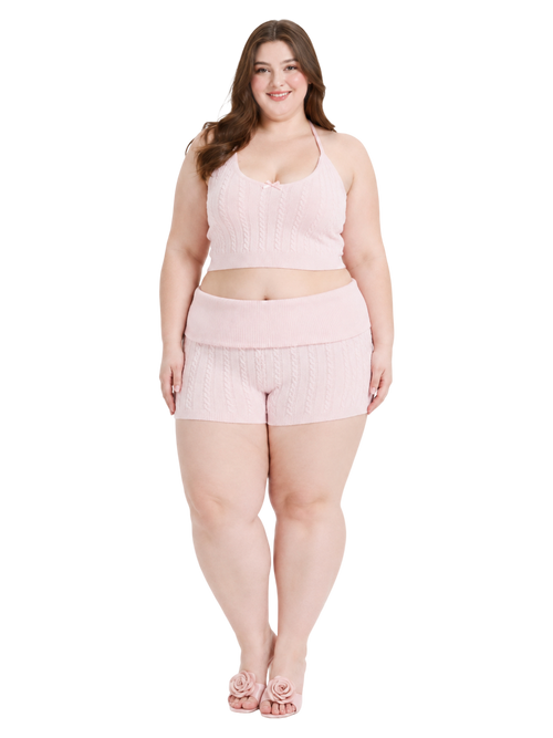 Spring Kissed Knit Halter and Shorts Set (Baby Pink)