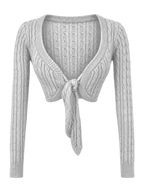Lovergirl Tie Front Cable Knit Cardigan (Grey)