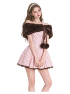 Sugar Pom Fur Pullover Stretchy Shoulder Cape (Brown)