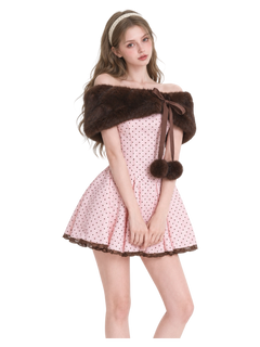 Sugar Pom Fur Pullover Stretchy Shoulder Cape (Brown)