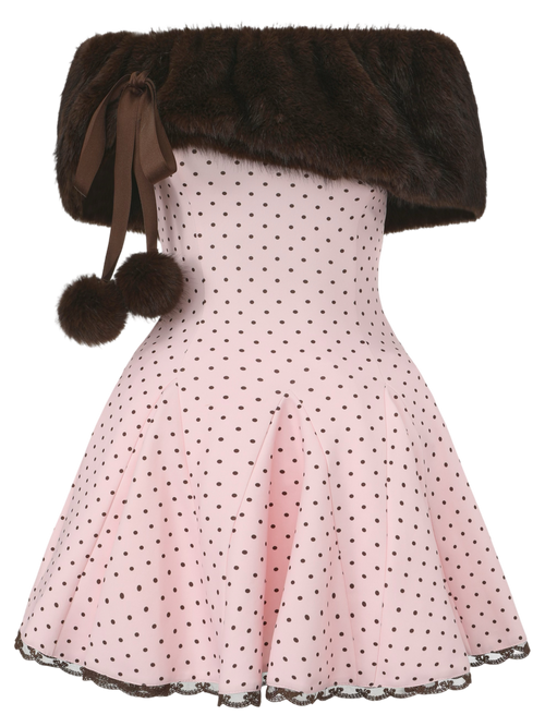 Sugar Pom Fur Pullover Stretchy Shoulder Cape (Brown)