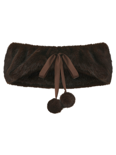 Sugar Pom Fur Pullover Stretchy Shoulder Cape (Brown)