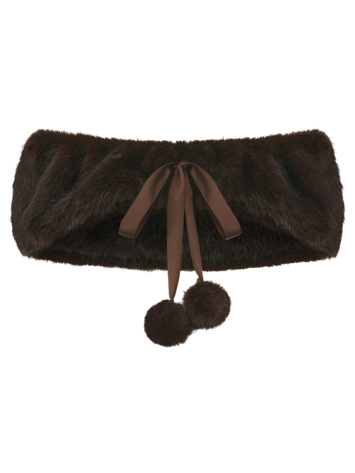 Sugar Pom Fur Pullover Stretchy Shoulder Cape (Brown)