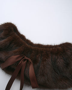Sugar Pom Fur Pullover Stretchy Shoulder Cape (Brown)
