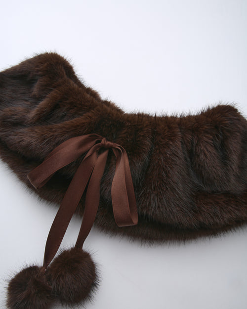 Sugar Pom Fur Pullover Stretchy Shoulder Cape (Brown)