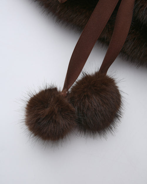 Sugar Pom Fur Pullover Stretchy Shoulder Cape (Brown)