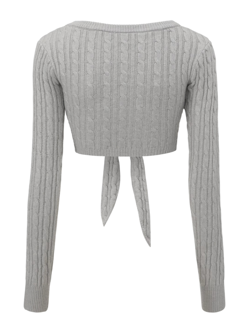 Lovergirl Tie Front Cable Knit Cardigan (Grey)