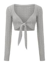 Lovergirl Tie Front Cable Knit Cardigan (Grey)