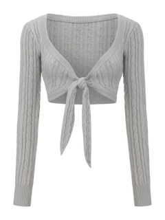 Lovergirl Tie Front Cable Knit Cardigan (Grey)
