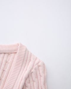 Lovergirl Tie Front Cable Knit Cardigan (Pink)