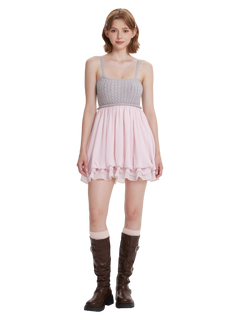 Lovergirl Cable Knit Chiffon Babydoll Dress