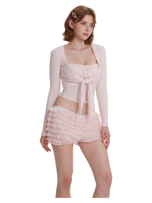 Lovergirl Tie Front Cable Knit Cardigan (Pink)