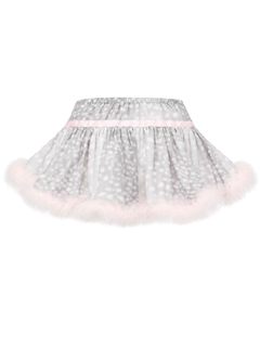 Snow Deer Print Chiffon Fur Mini Skirt(Grey)