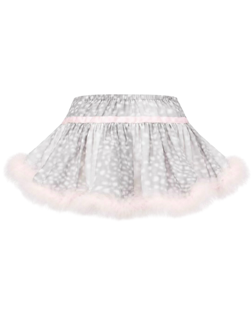 Snow Deer Print Chiffon Fur Mini Skirt(Grey)