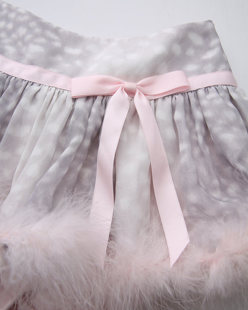 Snow Deer Print Chiffon Fur Mini Skirt(Grey)
