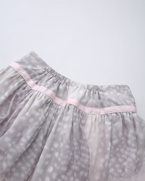 Snow Deer Print Chiffon Fur Mini Skirt(Grey)