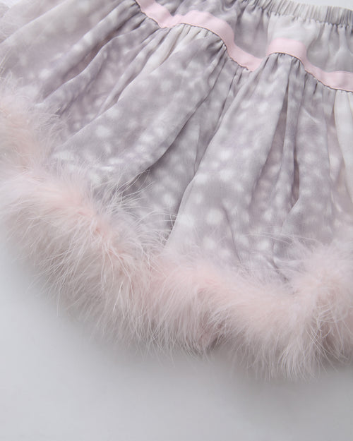Snow Deer Print Chiffon Fur Mini Skirt(Grey)
