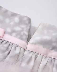 Snow Deer Print Chiffon Fur Mini Skirt(Grey)