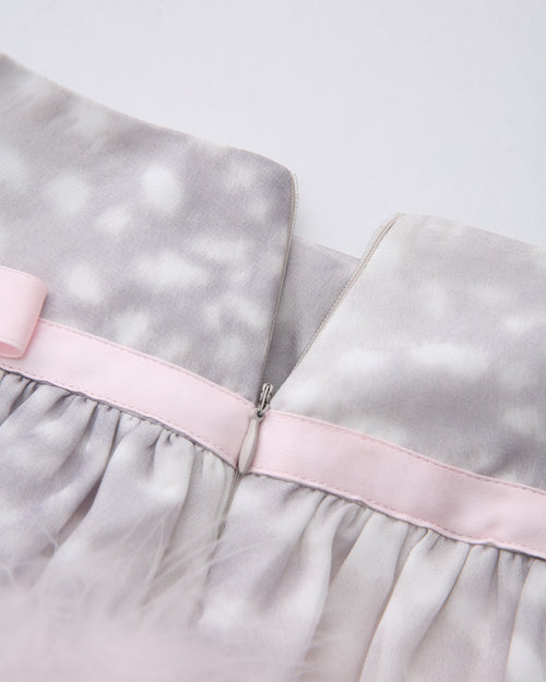 Snow Deer Print Chiffon Fur Mini Skirt(Grey)