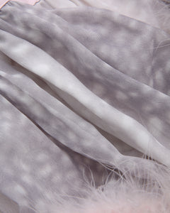Snow Deer Print Chiffon Fur Mini Skirt(Grey)