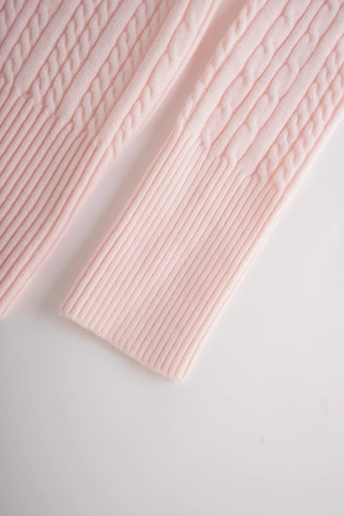 Fur Trim Strawberry Milk Cable Knit Cardigan (Pink) - Angel Ruche