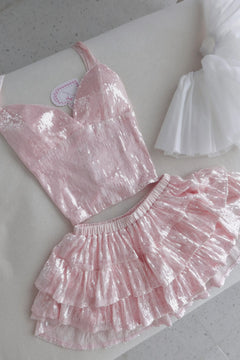 Rosette Fairy Dust Sequin Matching Set (Pink) - Angel Ruche