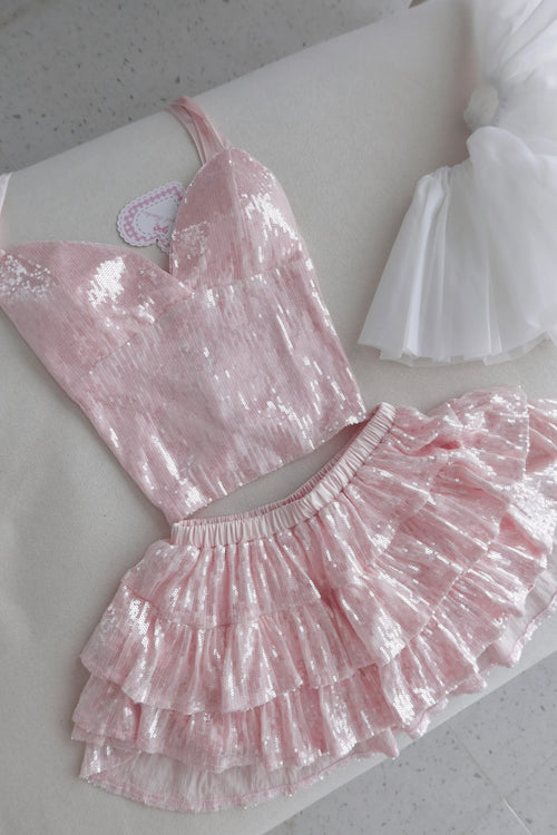 Rosette Fairy Dust Sequin Matching Set (Pink) - Angel Ruche