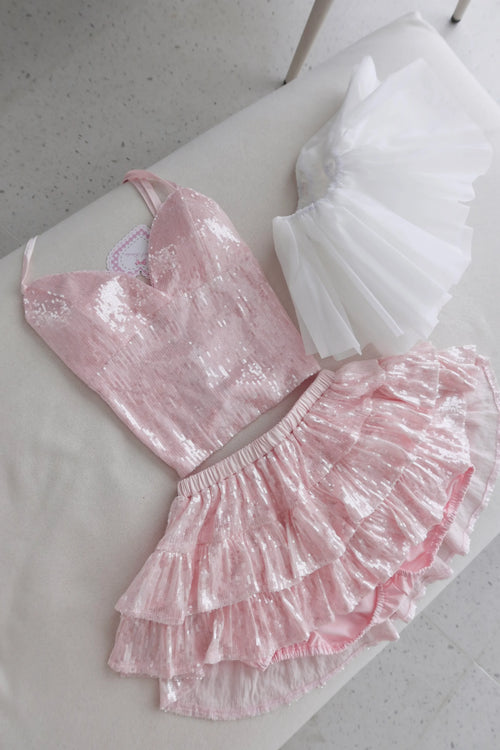 Rosette Fairy Dust Sequin Matching Set (Pink) - Angel Ruche