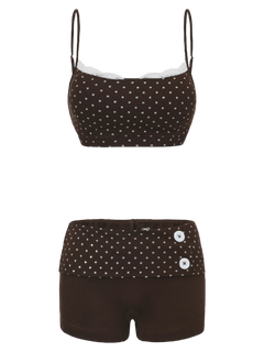 Whimsy Doll Cotton Polka Active Bralette(Brown)