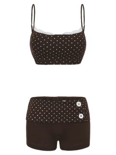 Whimsy Doll Cotton Polka Active Bralette(Brown)