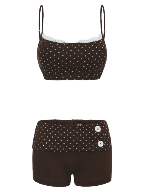 Whimsy Doll Cotton Polka Active Bralette(Brown)