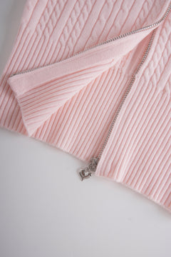 Fur Trim Strawberry Milk Cable Knit Cardigan (Pink)