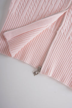 Fur Trim Strawberry Milk Cable Knit Cardigan (Pink) - Angel Ruche
