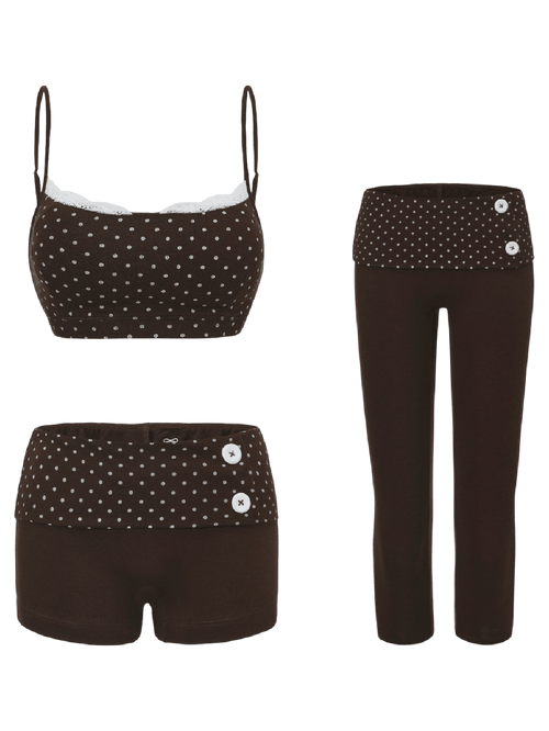Whimsy Doll Cotton Polka Active Bralette(Brown)