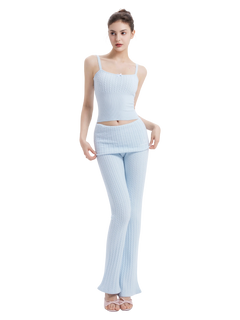 Colette Cable Knit Fold‑Over Pants (Ice Blue)