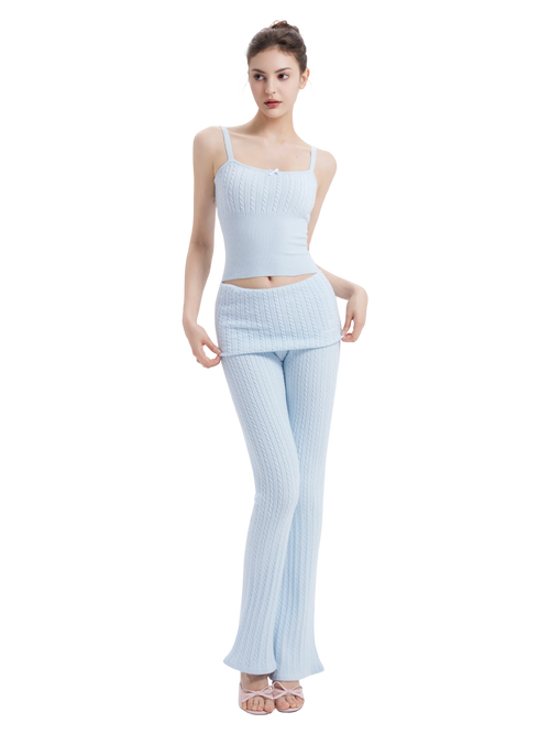 Colette Cable Knit Fold‑Over Pants (Ice Blue)