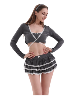 Ballerina Bliss Ruffle Mini Skirt (Grey) - Angel Ruche