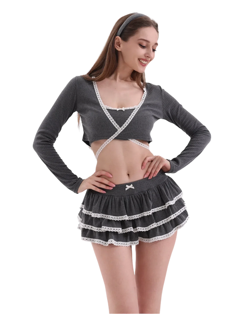 Ballerina Bliss Ruffle Mini Skirt (Grey) - Angel Ruche