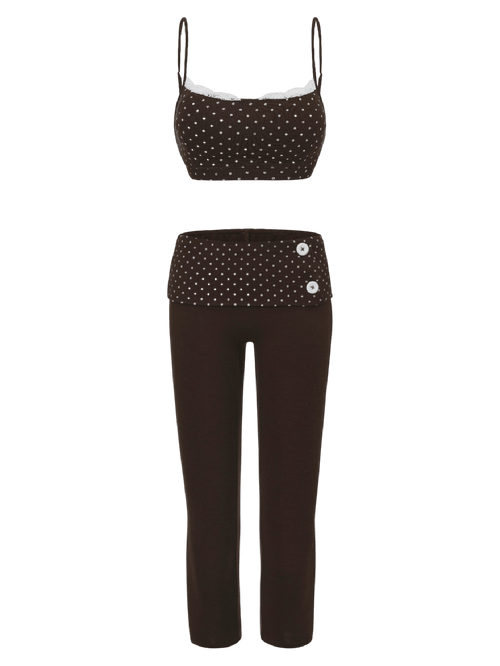 Whimsy Doll Cotton Polka Active Bralette(Brown)