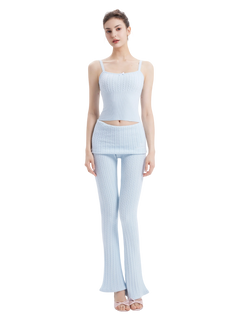 Colette Cable Knit Fold‑Over Pants (Ice Blue)