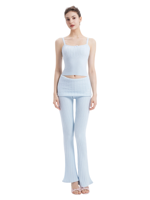 Colette Cable Knit Fold‑Over Pants (Ice Blue)