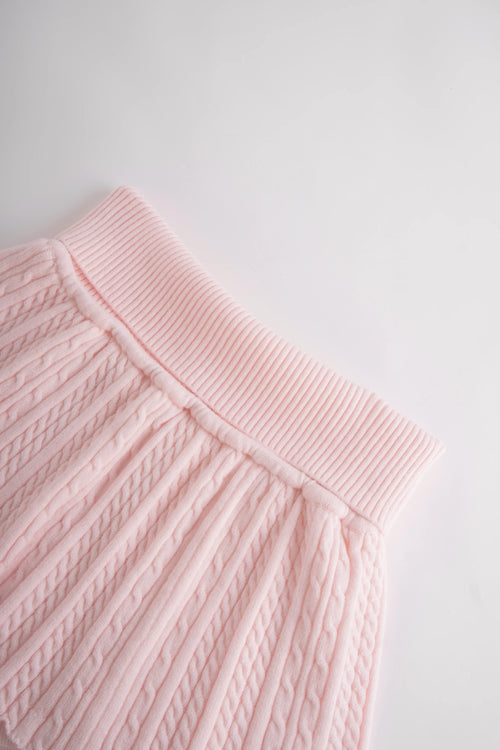 Strawberry Milk Cable Knit Fold Over Mid-Rise Skirt (Pink) - Angel Ruche