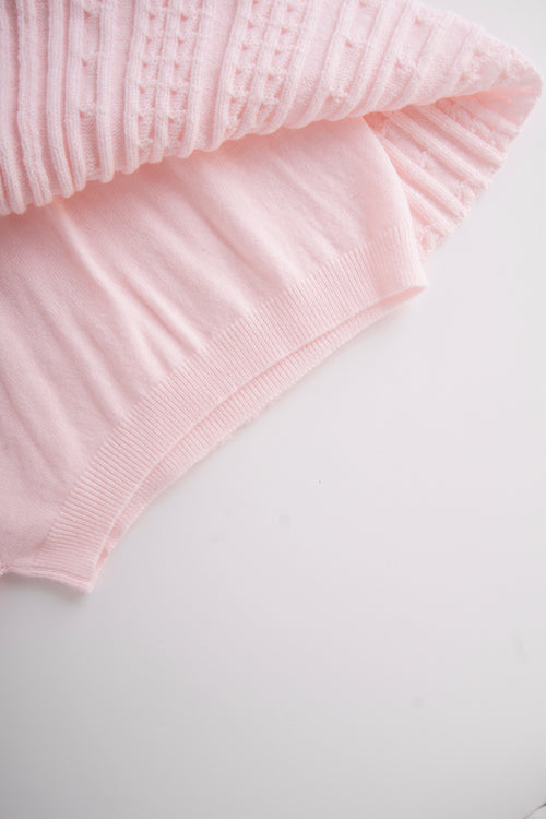 Strawberry Milk Cable Knit Fold Over Mid-Rise Skirt (Pink)