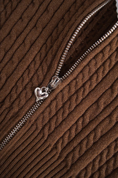 Fur Trim Mocha Cable Knit Zip Up Cardigan (Brown) - Angel Ruche