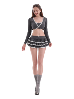 Ballerina Bliss Ruffle Mini Skirt (Grey) - Angel Ruche