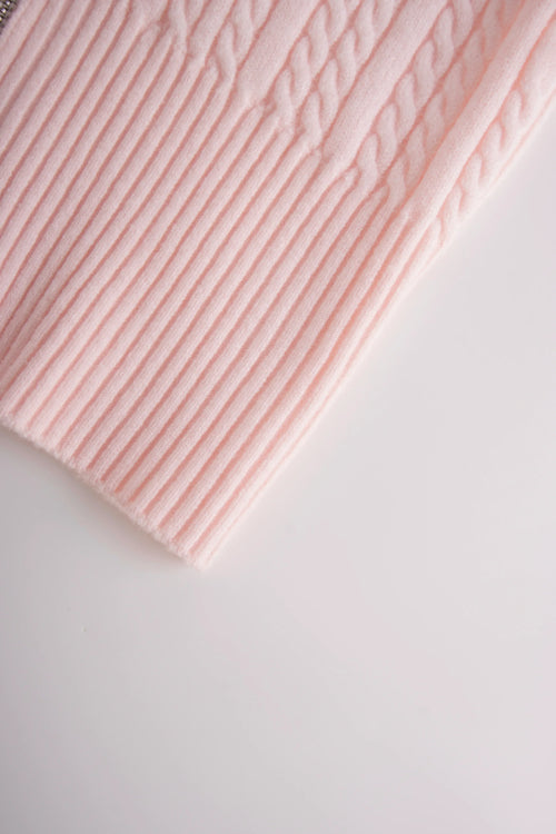 Fur Trim Strawberry Milk Cable Knit Cardigan (Pink) - Angel Ruche